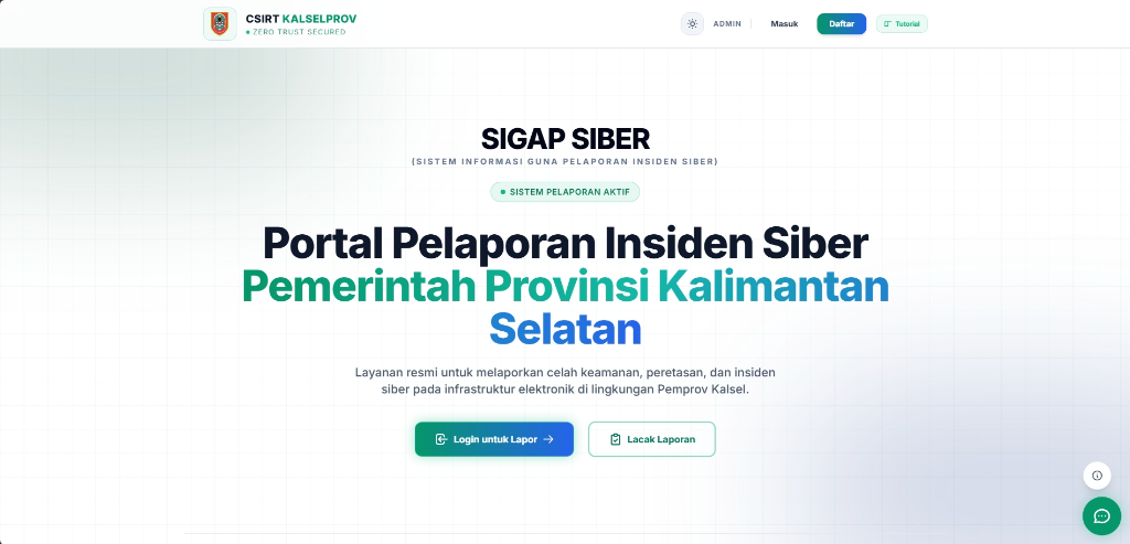Diskominfo Prov. Kalsel — SIGAP-SIBER (Portal Pelaporan Insiden Siber, Zero Trust Secured & MFA)